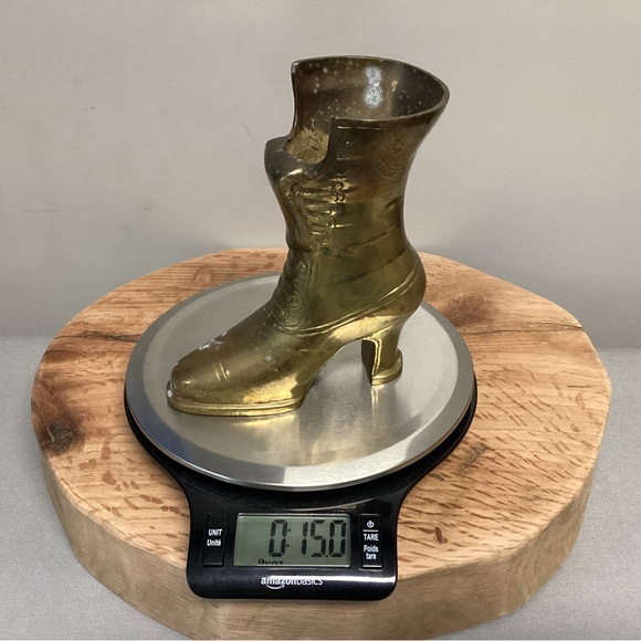 🟡 Vintage Solid Brass Boot Planter / Shelf Decor Piece - Patina - Rustic - Picture 10 of 11